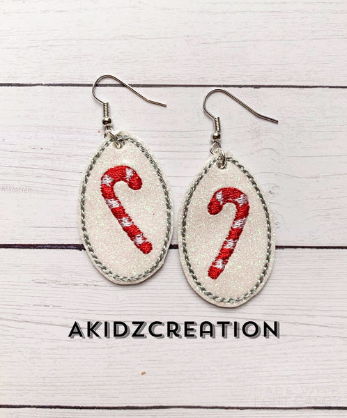 candy cane embroidery design, christmas embroidery design, candy cane earrings embroidery design