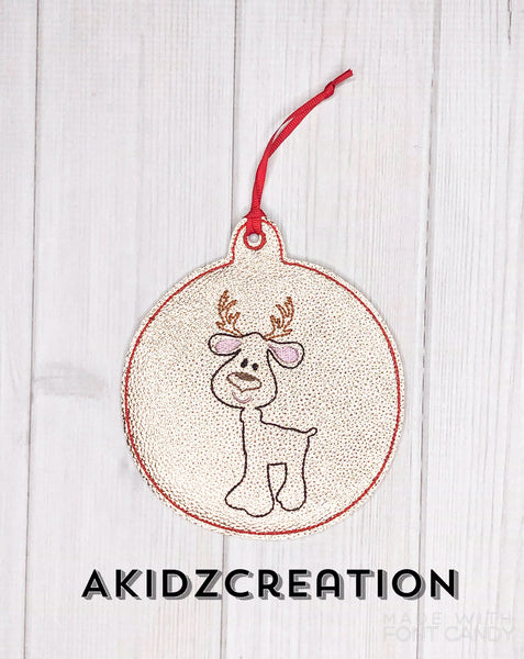 ith reindeer ornament embroidery design, ornament embroidery design, ith reindeer embroidery design, in the hoop, ornament design