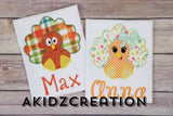 turkey embroidery design, turkey applique, zig zag applique, thanksgiving embroidery, animal embroidery
