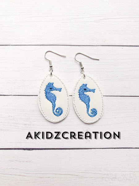 ith seahorse earrings, earrings embroidery design, in the hoop earrings embroidery design,seahorse embroidery, nautical embroidery