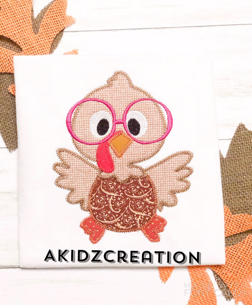 turkey embroidery design, turkey wearing glasses embroidery design, thanksgiving embroidery
