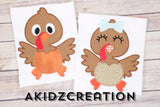 turkey embroidery design, turkey sibling set embroidery design, girl turkey embroidery design, boy turkey embroidery design, thanksgiving embroidery design