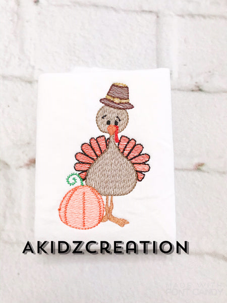 sketch turkey embroidery design, turkey embroidery design, turkey with pilgrim hat embroidery design, sketch pilgrim turkey embroidery design, thanksgiving embroidery design, fall embroidery design, autumn embroidery design