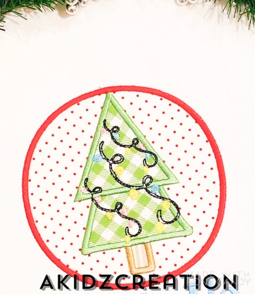 christmas tree embroidery design, christmas embroidery, christmas tree circle embroidery design, christmas lights embroidery
