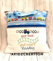 train reading pillow embroidery design, train pocket pillow embroidery design, train embroidery design, train tracks embroidery design, reading pillow embroidery design, pocket pillow embroidery design, machine embroidery reading pillow designs