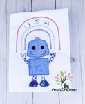 USA robot embroidery design, robot embroidery design, rainbow embroidery design, patriotic embroidery design, 4th of july embroidery design, robot applique, machine embroidery robot applique