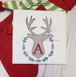 sketch deer embroidery design, deer with wreath embroidery design, christmas deer embroidery design, deer silhouette embroidery design