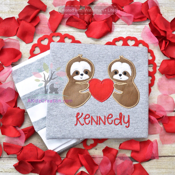 valentines day embroidery, machine embroidery, akidzcreation, sloth embroidery, valentine sloth, sloths