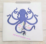 sea life embroidery, ocean embroidery, nautical embroidery, akidzcreation, octopus, sketch embroidery