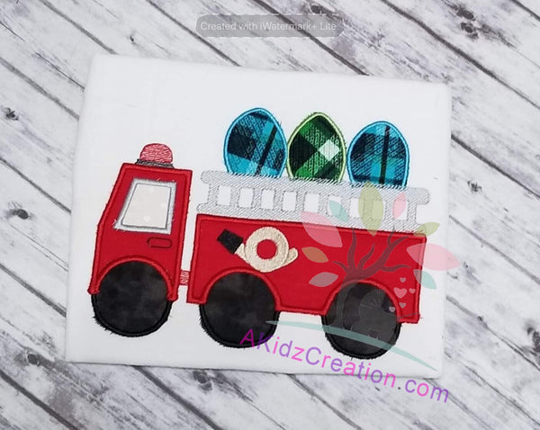 easter fire truck applique embroidery, embroidery, embroidery design, applique design