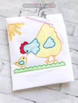 chicken applique, hen applique, mommy and me embroidery design, applique design, sun applique, grass applique, farm embroidery, farm applique embroidery