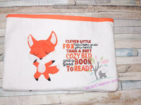 reading pillow design, fox applique, fox reading pillow design, fox embroidery, reading pillow embroidery design