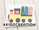 sketch train embroidery design, ABC embroidery design, school train embroidery design, back to school train