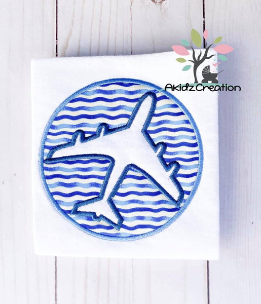 circle airplane embroidery design, plane embroidery design, air craft embroidery design, jet embroidery design, akidzcreation