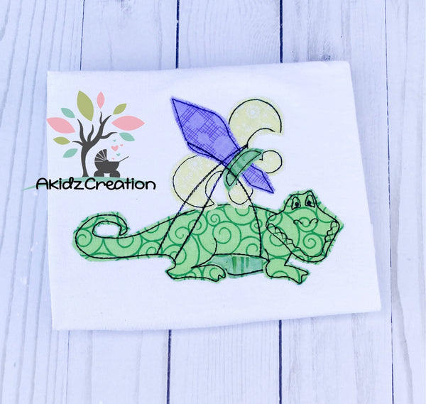 alligator embroidery design, gator embroidery design, alligator carrying fleur de  lis embroidery design, fleur de lis applique, applique, mardi gras embroidery design