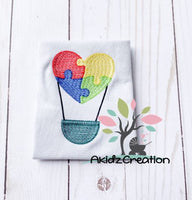 hot air balloon embroidery design, autism embroidery design, autism awareness embroidery design, sketch embroidery design