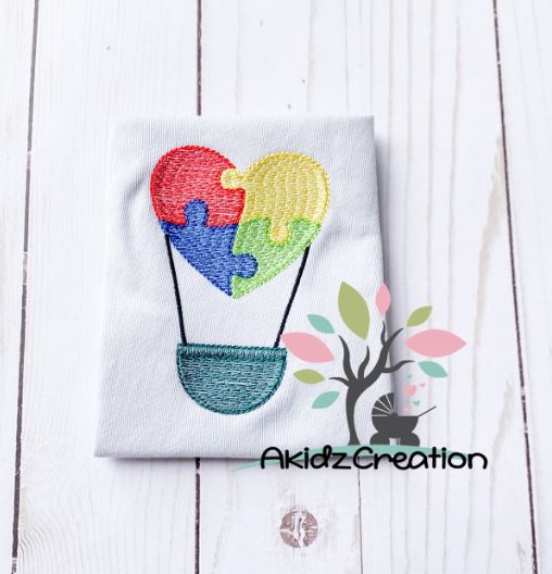 hot air balloon embroidery design, autism embroidery design, autism awareness embroidery design, sketch embroidery design