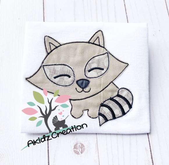 raccoon embroidery design, animal embroidery design, raccoon applique, machine embroidery applique, machine embroidery raccoon applique, woodland creature applique, woodland creature embroidery design