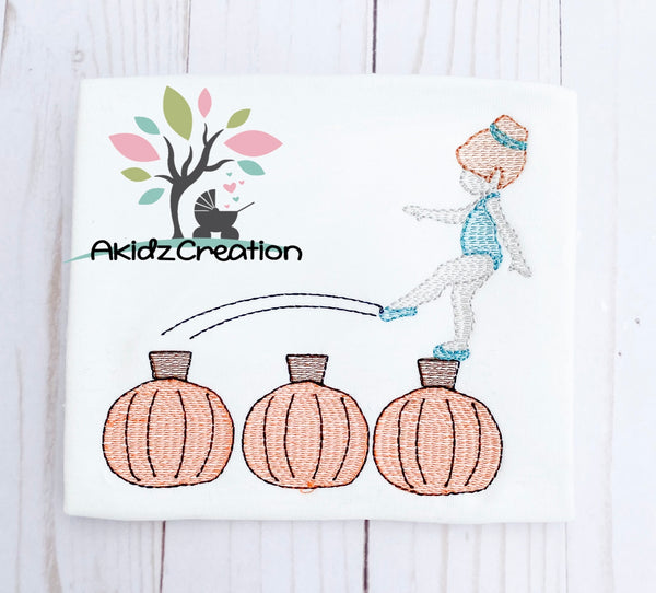 ballerina on the pumpkin patch embroidery design, ballerina embroidery design, ballet embroidery design, pumpkin embroidery design, pumpkin trio embroidery design, balance beam on pumpkins, balance beam embroidery design