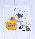 bear embroidery design, bear and pumpkin embroidery design, halloween embroidery design, pumpkin applique, teddy bear applique