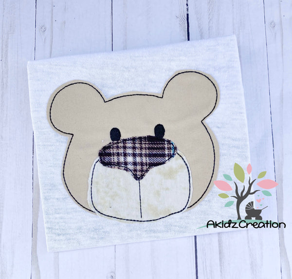 bear applique embroidery design, bear embroidery, teddy bear embroidery design, bear face applique