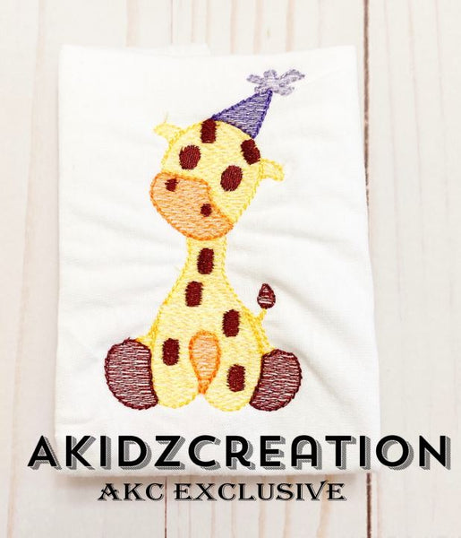 birthday embroidery design, birthday giraffe embroidery design, giraffe embroidery design, sketch giraffe embroidery design, sketch embroidery design , machine embroidery design, machine embroidery giraffe design