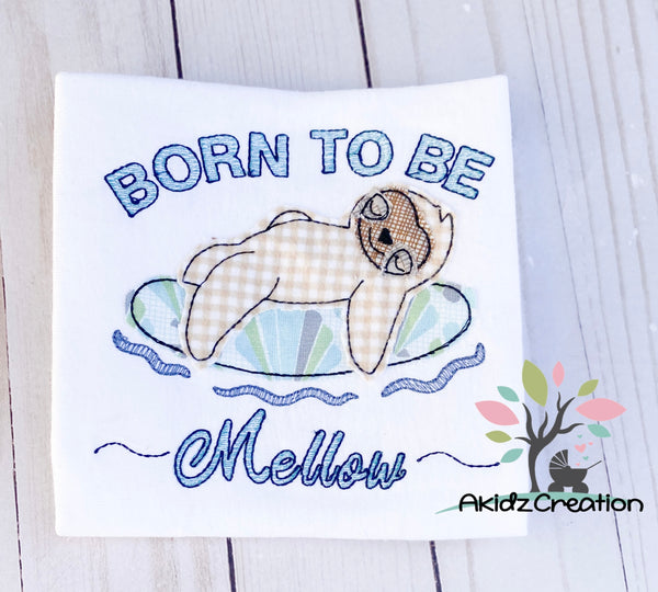 born to be mellow embroidery design, pool float embroidery design, sloth embroidery design, animal embroideyr design, bean stitch applique embroidery design, lazy river embroidery design