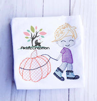 pumpkin embroidery design, sketch embroidery design, halloween embroidery design, boy embroidery design, boy and pumpkin embroidery design, thanksgiving embroidery design, halloween embroidery design