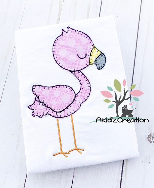 flamingo applique design, flamingo embroidery design, blanket stitch embroidery, animal embroidery, zoo animal embroidery, bird embroidery, bird applique