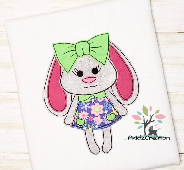 bunny embroidery design, rabbit embroidery design, bunny in bow embroidery design, rabbit in bow embroidery design, easter embroidery design, bean stitch applique, 
