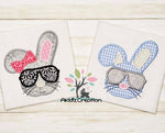 bunny embroidery design, bunny in glasses embroidery design, rabbit embroidery design, sibling set embroidery design, easter embroidery design, bunny siblings embroidery design,