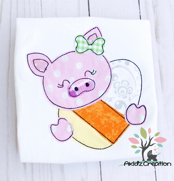 pig embroidery design, candy corn embroidery design, pig holding candy corn embroidery design, halloween embroidery design
