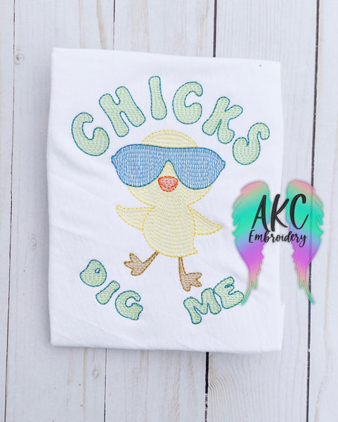 chicks dig me embroidery design, chick embroidery design, easter embroidery design, animal embroidery design