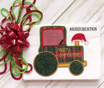 christmas tractor embroidery design, santa hat embroidery design, tractor embroidery design, tractor applique, christmas applique