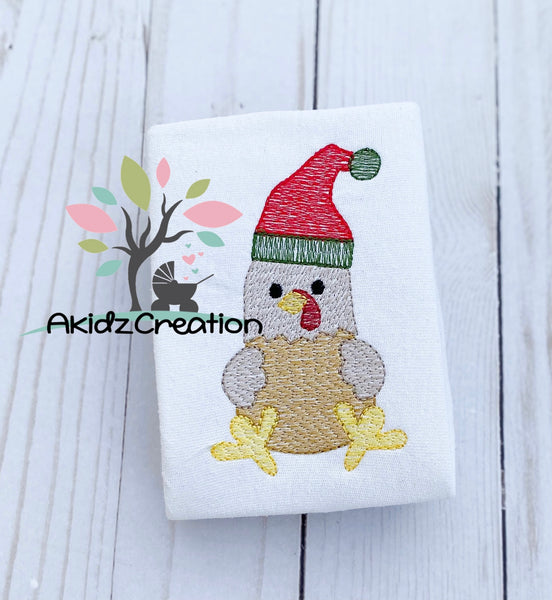 christmas embroidery design, christmas chicken embroidery design, chicken embroidery design, rooster embroidery design, santa hat embroidery design, sketch design