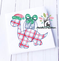 dino embroidery design, dinosaur embroidery design, dino holding presents embroidery design, christmas embroidery design, dino in santa hat embroidery design, dino applique , dinosaur applique, christmas presents applique