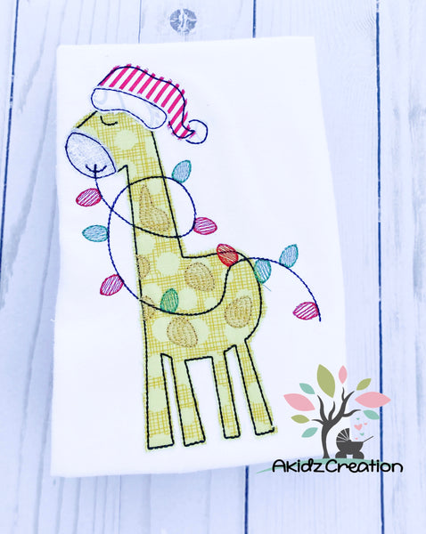 christmas embroidery design, christmas giraffe embroidery design, giraffe in santa hat embroidery design, animal embroidery design,