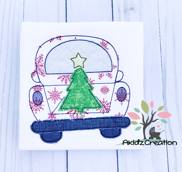 christmas tree in the truck embroidery design, truck embroidery design, christmas embroidery design, christmas truck embroidery design