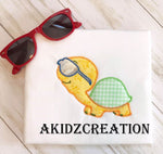 cool turtle applique, applique, applique embroidery design, turtle embroidery design, sun glasses embroidery design