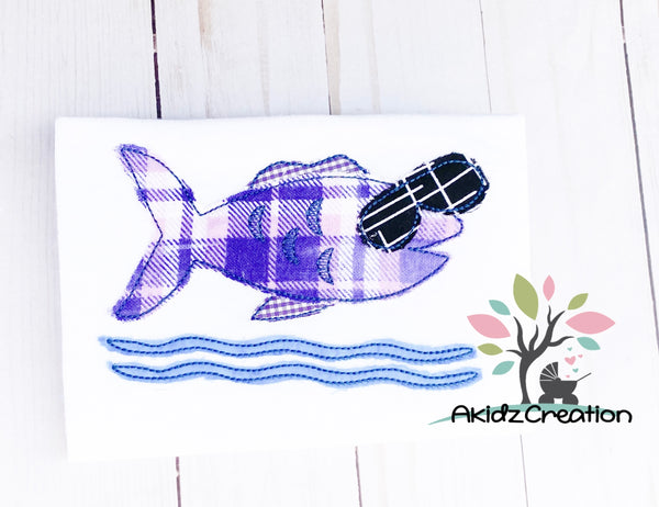 fish embroidery design, fish in sunglasses embroidery design, fish embroidery design, fish applique, ocean animal embroidery design, animal embroidery design, summer embroidery design