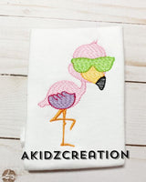 sketch flamingo, flamingo embroidery, sunglasses embroidery, summer embroidery, bird embroidery