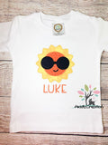 sun embroidery design, cool sun embroidery design, sun applique, applique, summer embroidery design, sun with sunglasses embroidery design