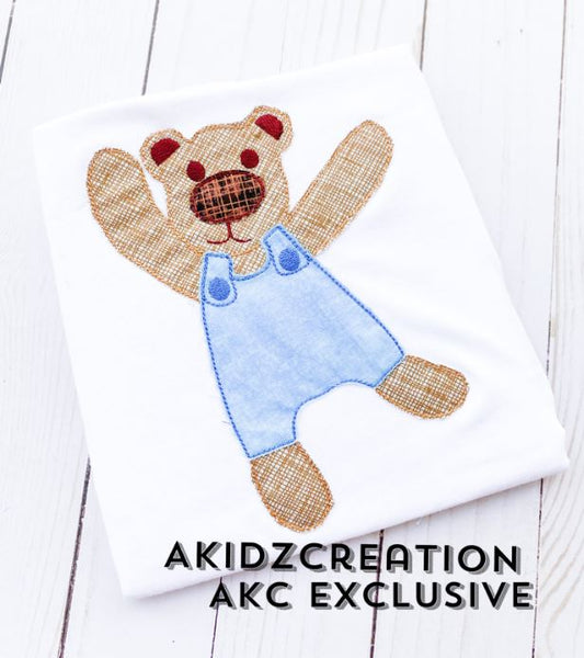 corduroy bear embroidery design, bear embroidery design, bear applique, applique, akidzcreation, bear in clothes embroidery design, teddy bear embroidery design