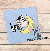 cow jumped over the moon embroidery design embroidery design, moon embroidery design, cow embroidery design, nursery rhyme embroidery design, cow embroidery design, machine embroidery cow applique, moon applique