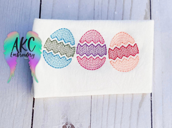 cracked egg trio embroidery design, sketch easter eggs embroidery design, easter egg embroidery design, trio embroidery design, sketch trio embroidery design