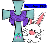 cross clipart, bunny clipart, easter clipart, bunny sublimation, cross sublimation