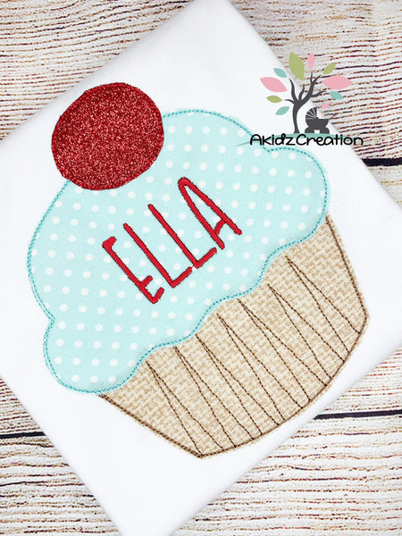 cupcake applique, applique, food embroidery design, dessert embroidery design, cupcake with cherry embroidery design cherry embroidery design, kitchen towel embroidery design