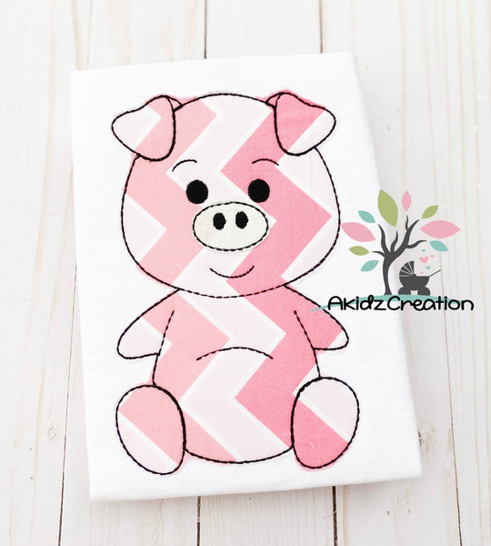 cute floss piggie embroidery design, pig embroidery design, pig applique, applique, machine embroidery applique, farm animal embroidery design, farm animal pig design, pig applique