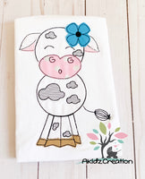 cow embroidery design, cow applique, cute cow applique , bean stitch applique, barn animal embroidery design, farm animal embroidery design