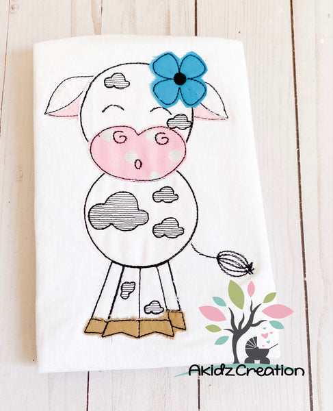 cow embroidery design, cow applique, cute cow applique , bean stitch applique, barn animal embroidery design, farm animal embroidery design
